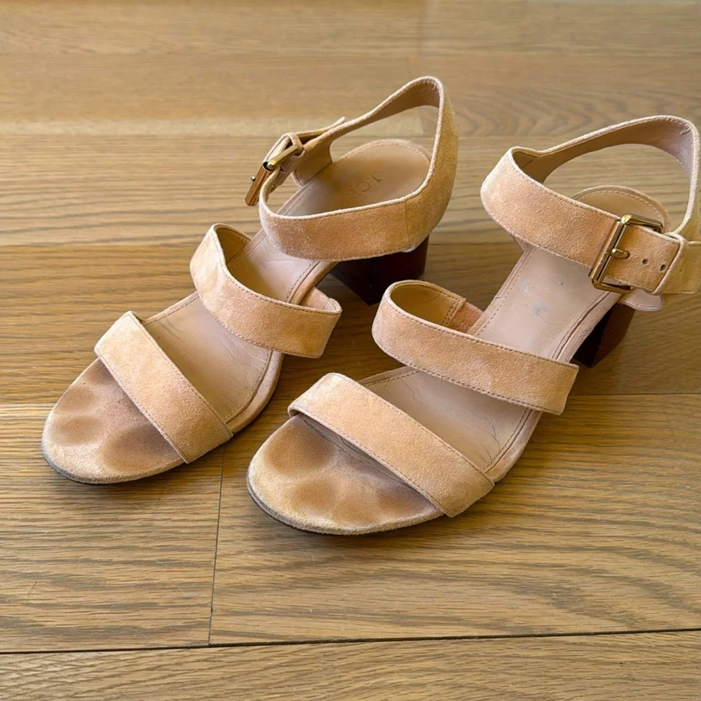 J.Crew Tan Suede Strappy Sandal with Wood Block Heel | Size 8.5 - Picture 1 of 11